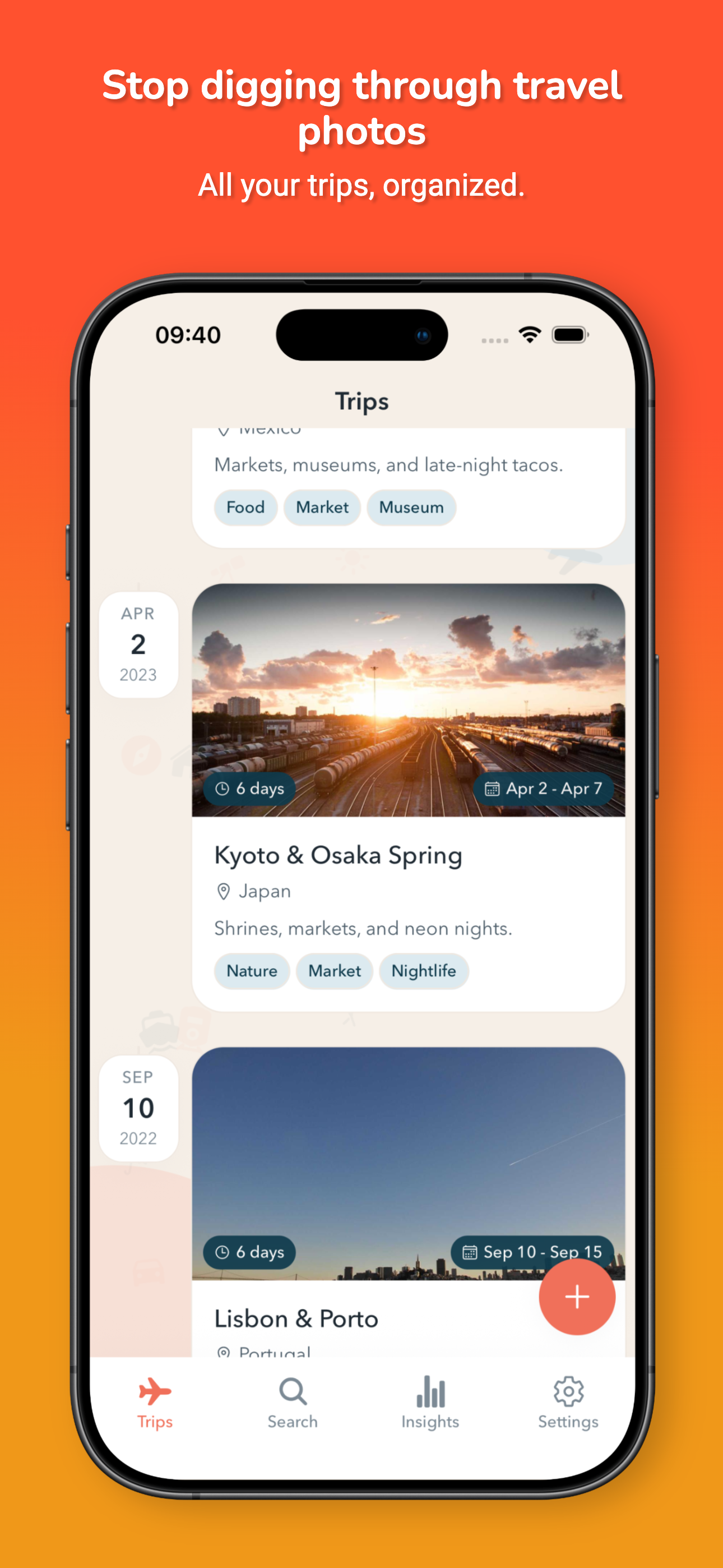 VoyageLog trip timeline screen